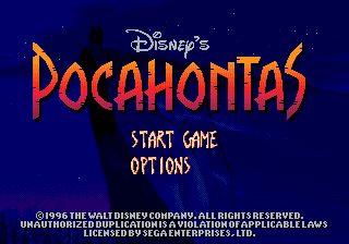 Pocahontas title screen for Sega Mega Drive